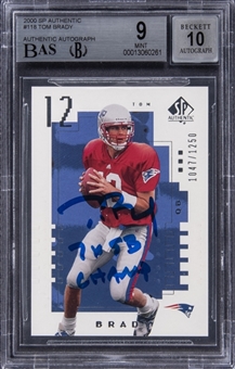 2000 UD SP Authentic #118 Tom Brady Signed and Inscribed Rookie Card (#1047/1250) – BGS MINT 9/BGS 10